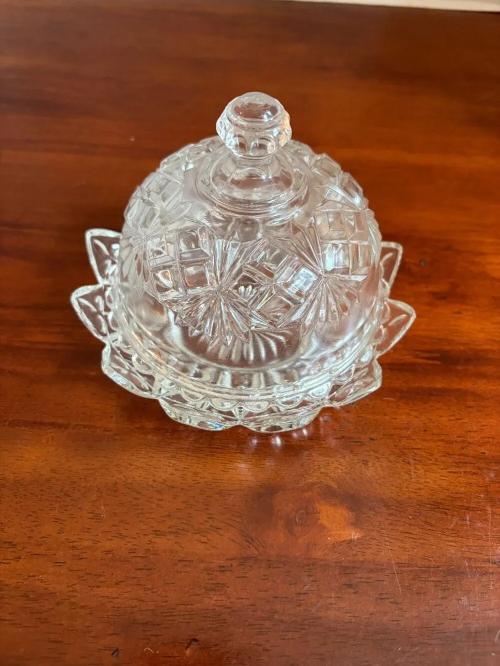 Vintage American Brilliant Clear, Cut Glass Covered, Round Butter Dish, 1960's